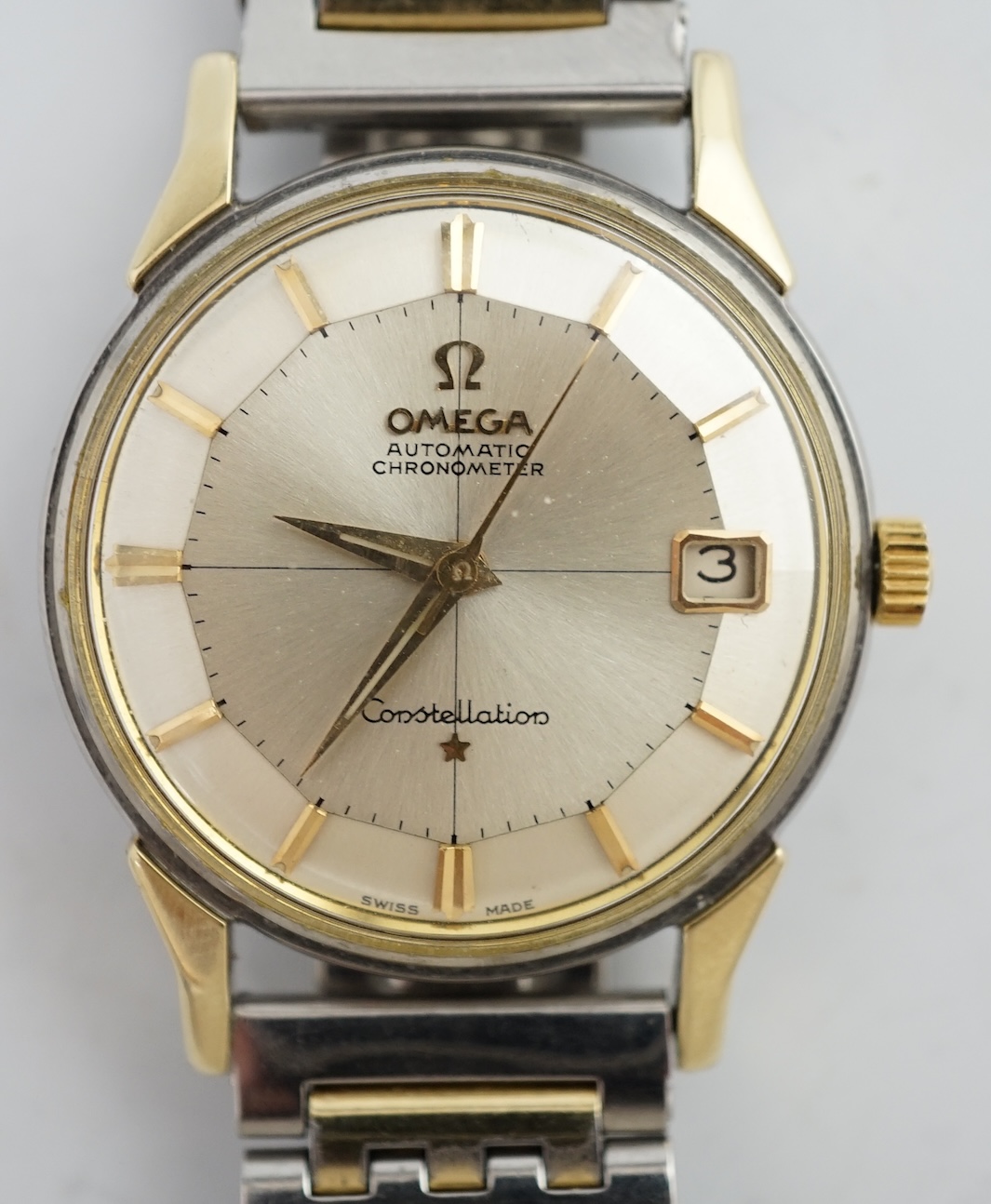 A gentleman's early 1960's steel and gold Omega Constellation automatic wrist watch